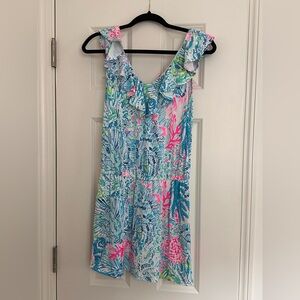 Lilly Pulitzer Pink and Blue Patterned Dress with shorts (skort) underneath